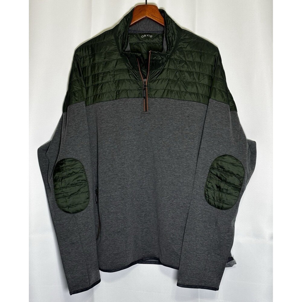 Orvis Men’s XXL Gray/Green Quilted Hybrid 1/4 Zip Pullover Shirt Jacket - NEW!